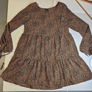 Cheetah/leopard Print Mini Dress Small Long Sleeve Baby Doll Fit